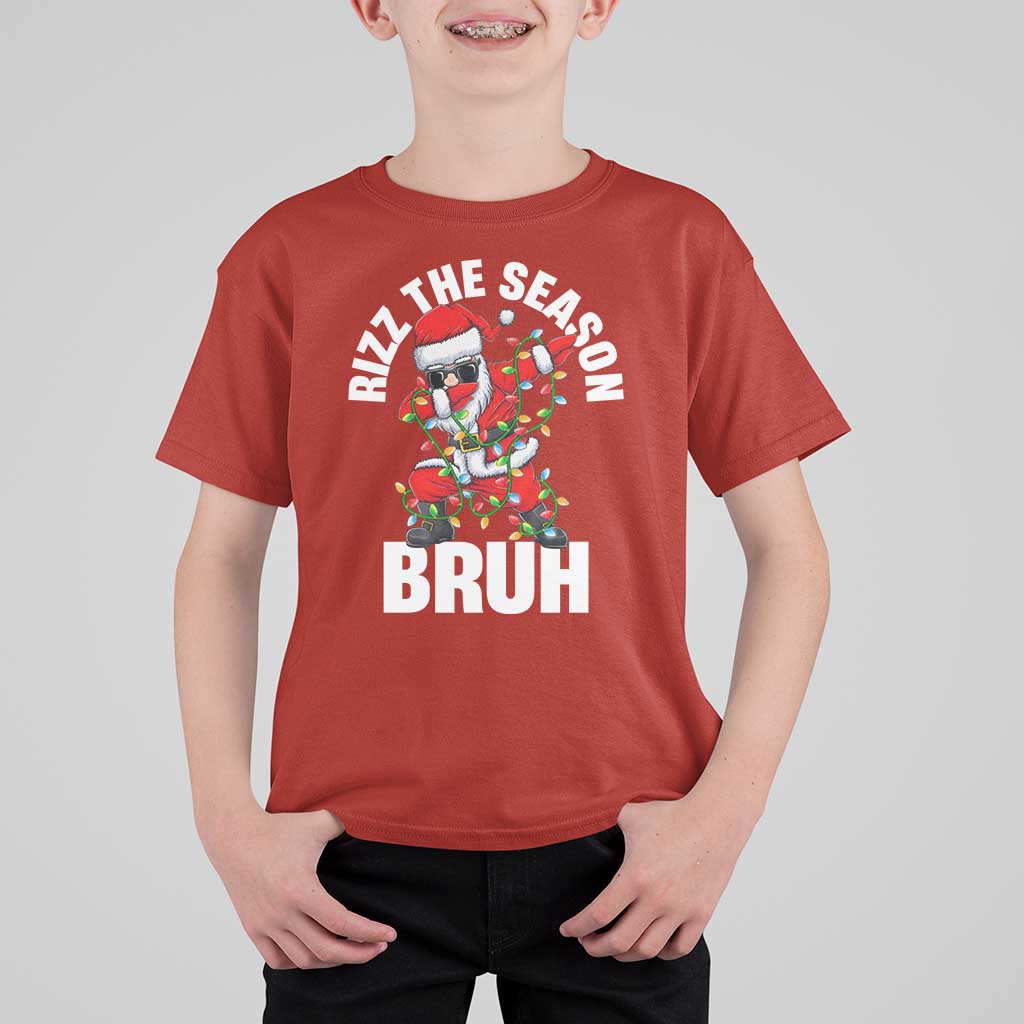 Funny Dabbing Santa Rizz Christmas T Shirt For Kid Rizz The Season Bruh Xmas Lights - Wonder Print Shop