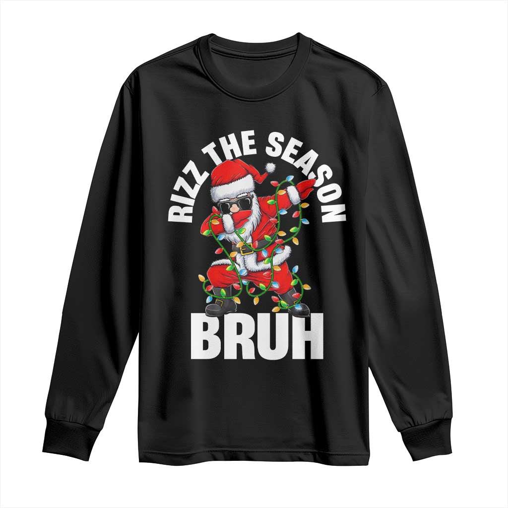 Funny Dabbing Santa Rizz Christmas Long Sleeve Shirt Rizz The Season Bruh Xmas Lights