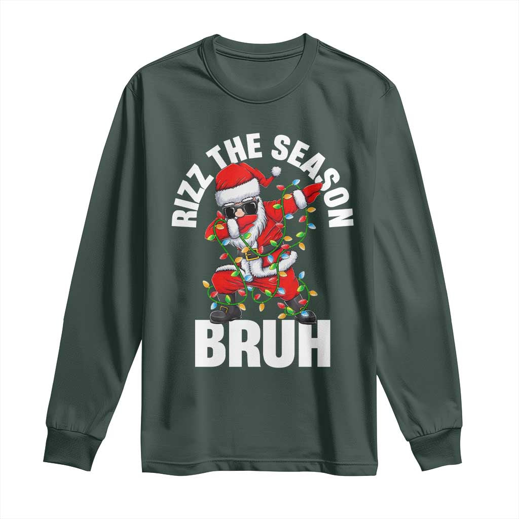Funny Dabbing Santa Rizz Christmas Long Sleeve Shirt Rizz The Season Bruh Xmas Lights