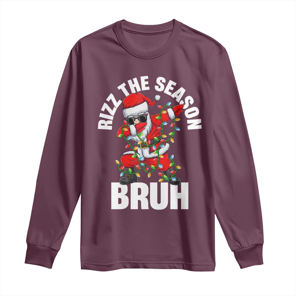 Funny Dabbing Santa Rizz Christmas Long Sleeve Shirt Rizz The Season Bruh Xmas Lights