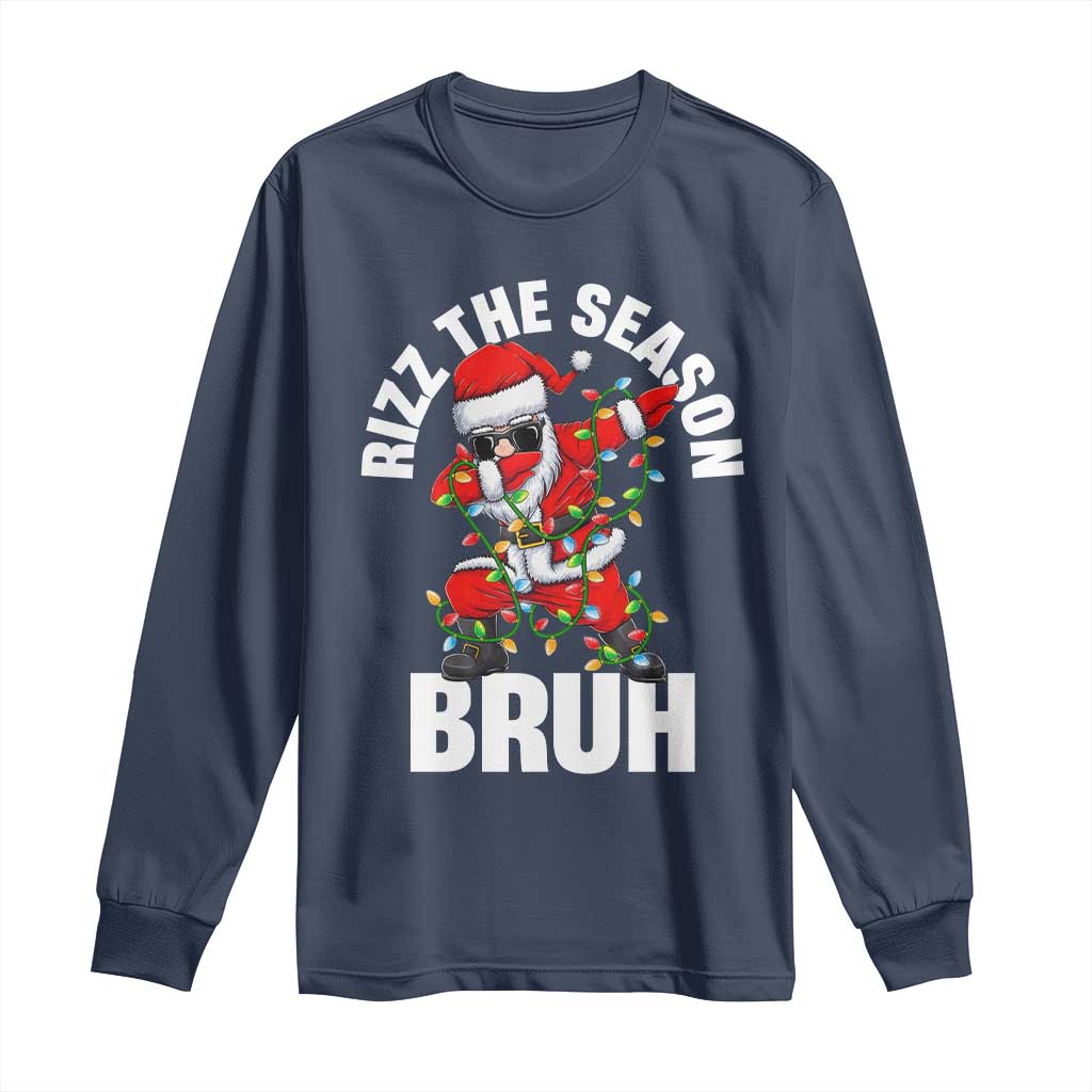 Funny Dabbing Santa Rizz Christmas Long Sleeve Shirt Rizz The Season Bruh Xmas Lights