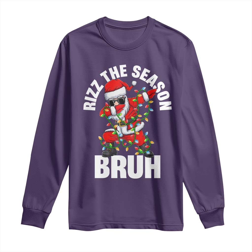 Funny Dabbing Santa Rizz Christmas Long Sleeve Shirt Rizz The Season Bruh Xmas Lights