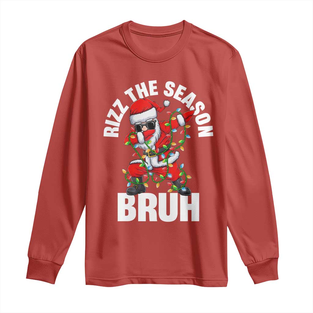 Funny Dabbing Santa Rizz Christmas Long Sleeve Shirt Rizz The Season Bruh Xmas Lights