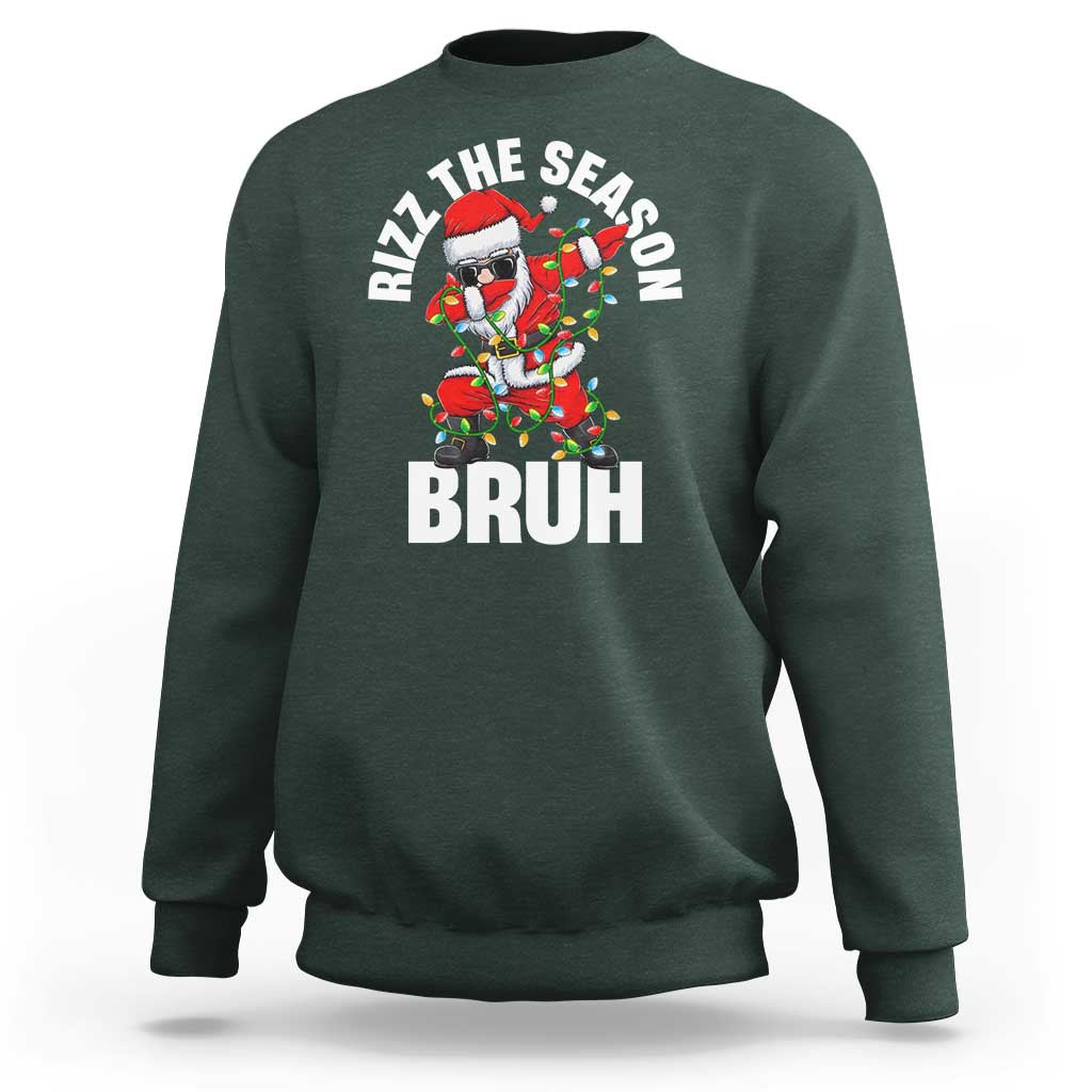 Funny Dabbing Santa Rizz Christmas Sweatshirt Rizz The Season Bruh Xmas Lights - Wonder Print Shop