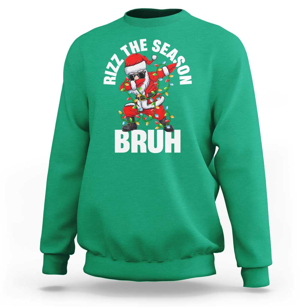 Funny Dabbing Santa Rizz Christmas Sweatshirt Rizz The Season Bruh Xmas Lights - Wonder Print Shop