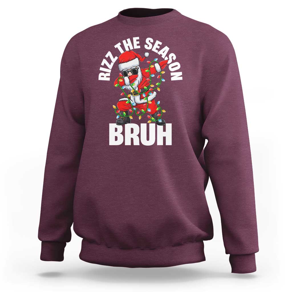 Funny Dabbing Santa Rizz Christmas Sweatshirt Rizz The Season Bruh Xmas Lights - Wonder Print Shop