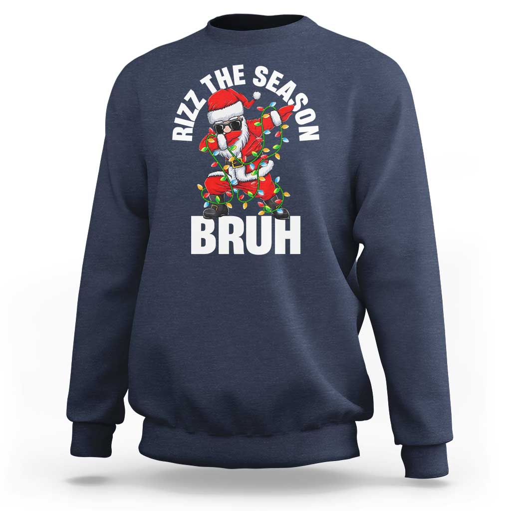 Funny Dabbing Santa Rizz Christmas Sweatshirt Rizz The Season Bruh Xmas Lights - Wonder Print Shop