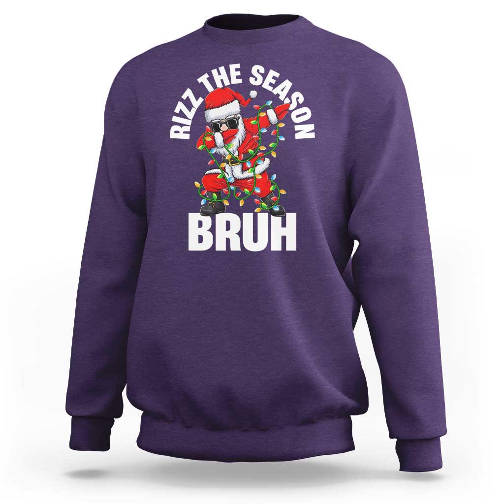 Funny Dabbing Santa Rizz Christmas Sweatshirt Rizz The Season Bruh Xmas Lights - Wonder Print Shop
