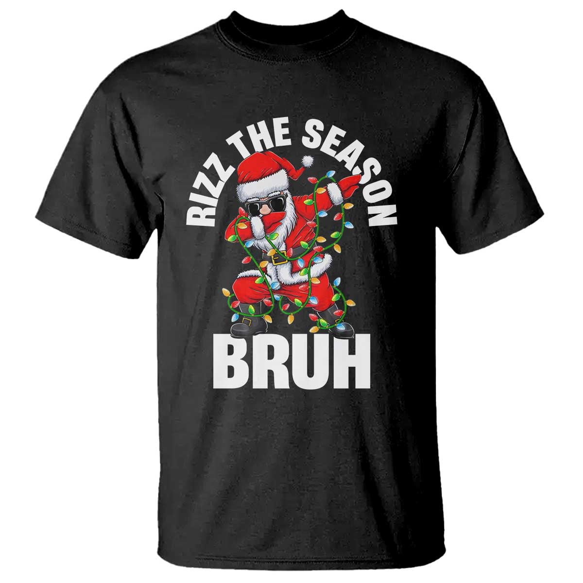 Funny Dabbing Santa Rizz Christmas T Shirt Rizz The Season Bruh Xmas Lights - Wonder Print Shop