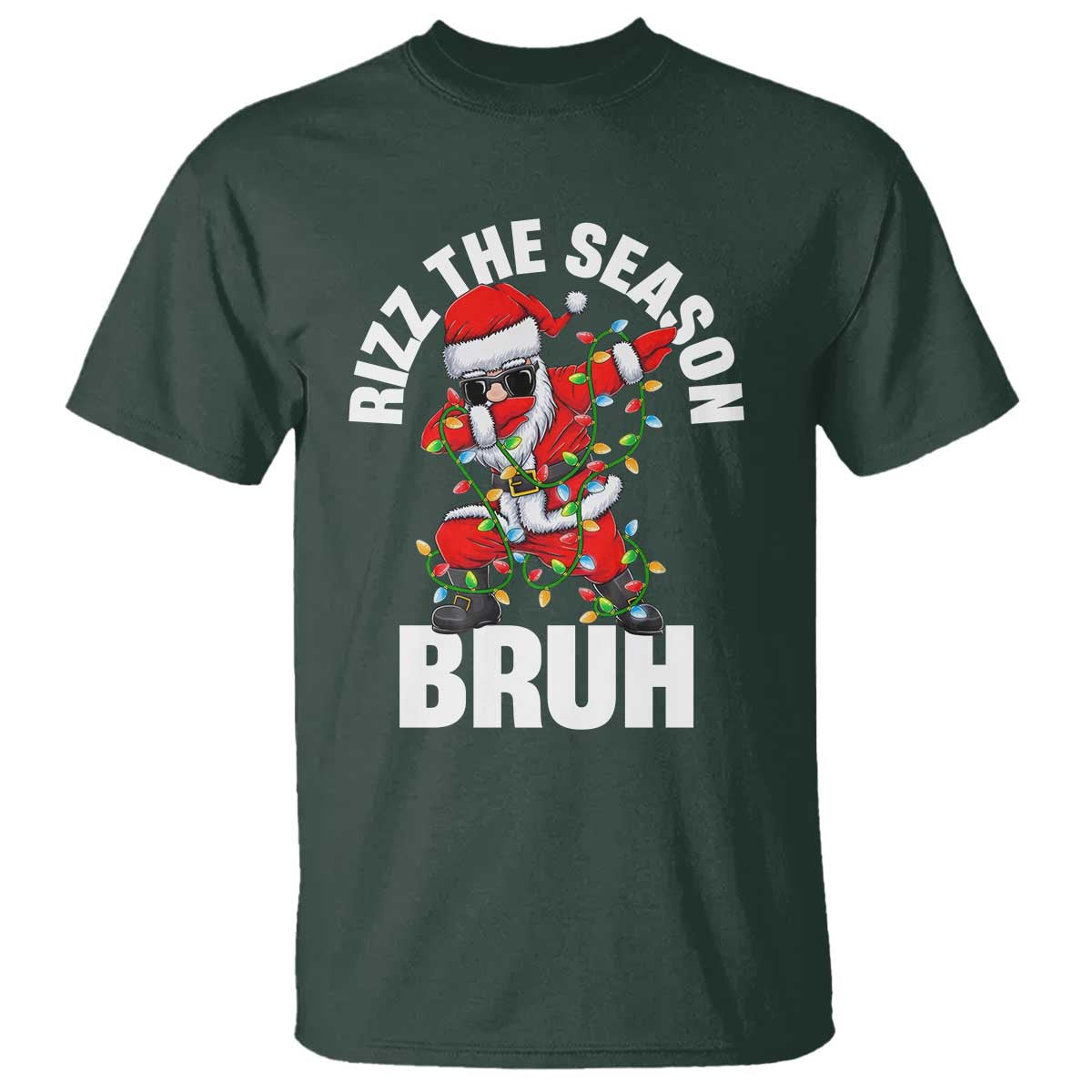 Funny Dabbing Santa Rizz Christmas T Shirt Rizz The Season Bruh Xmas Lights - Wonder Print Shop