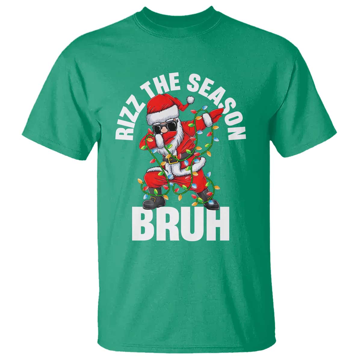 Funny Dabbing Santa Rizz Christmas T Shirt Rizz The Season Bruh Xmas Lights - Wonder Print Shop