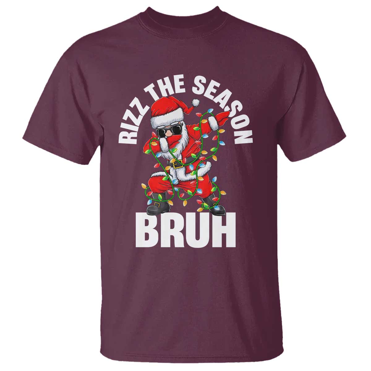 Funny Dabbing Santa Rizz Christmas T Shirt Rizz The Season Bruh Xmas Lights - Wonder Print Shop