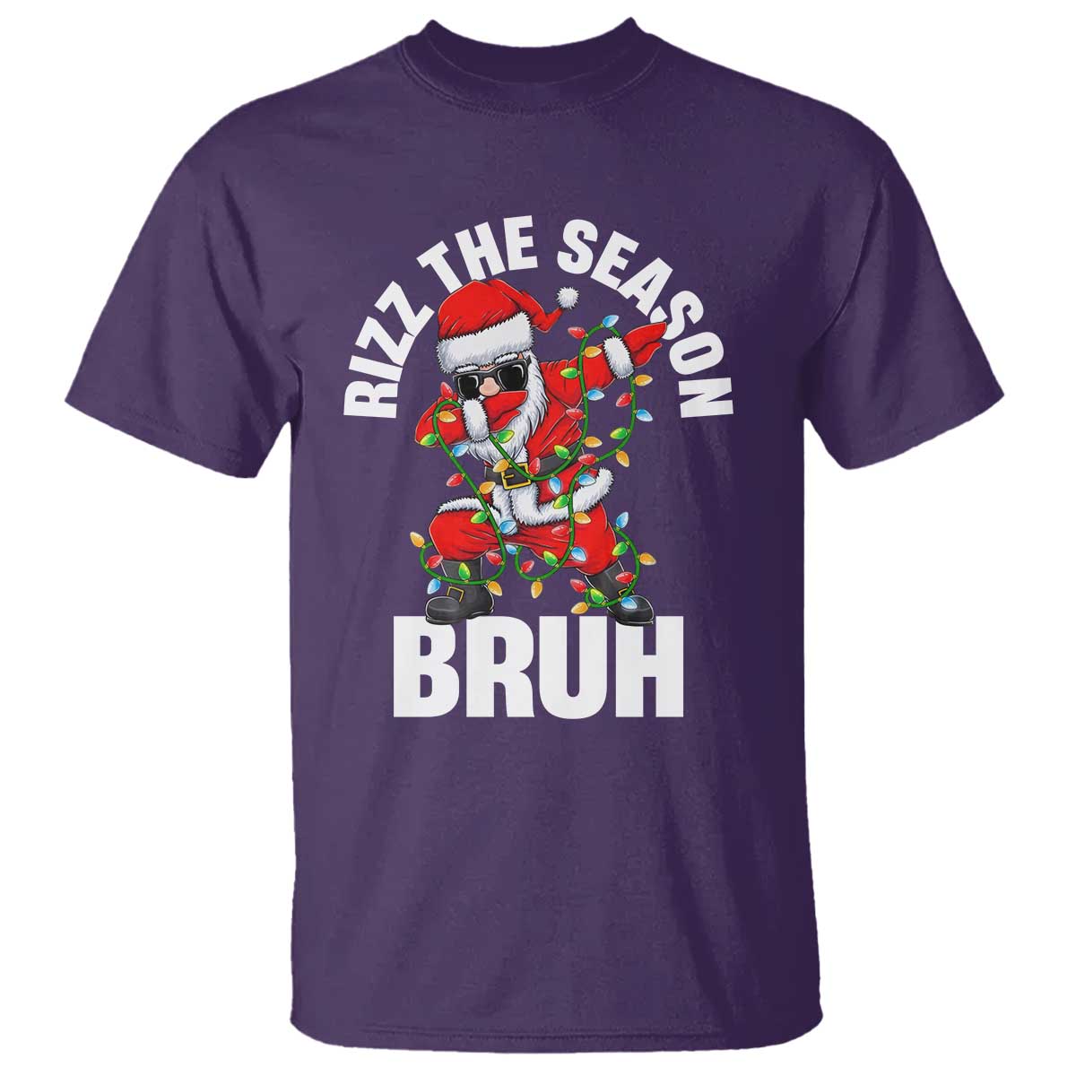 Funny Dabbing Santa Rizz Christmas T Shirt Rizz The Season Bruh Xmas Lights - Wonder Print Shop