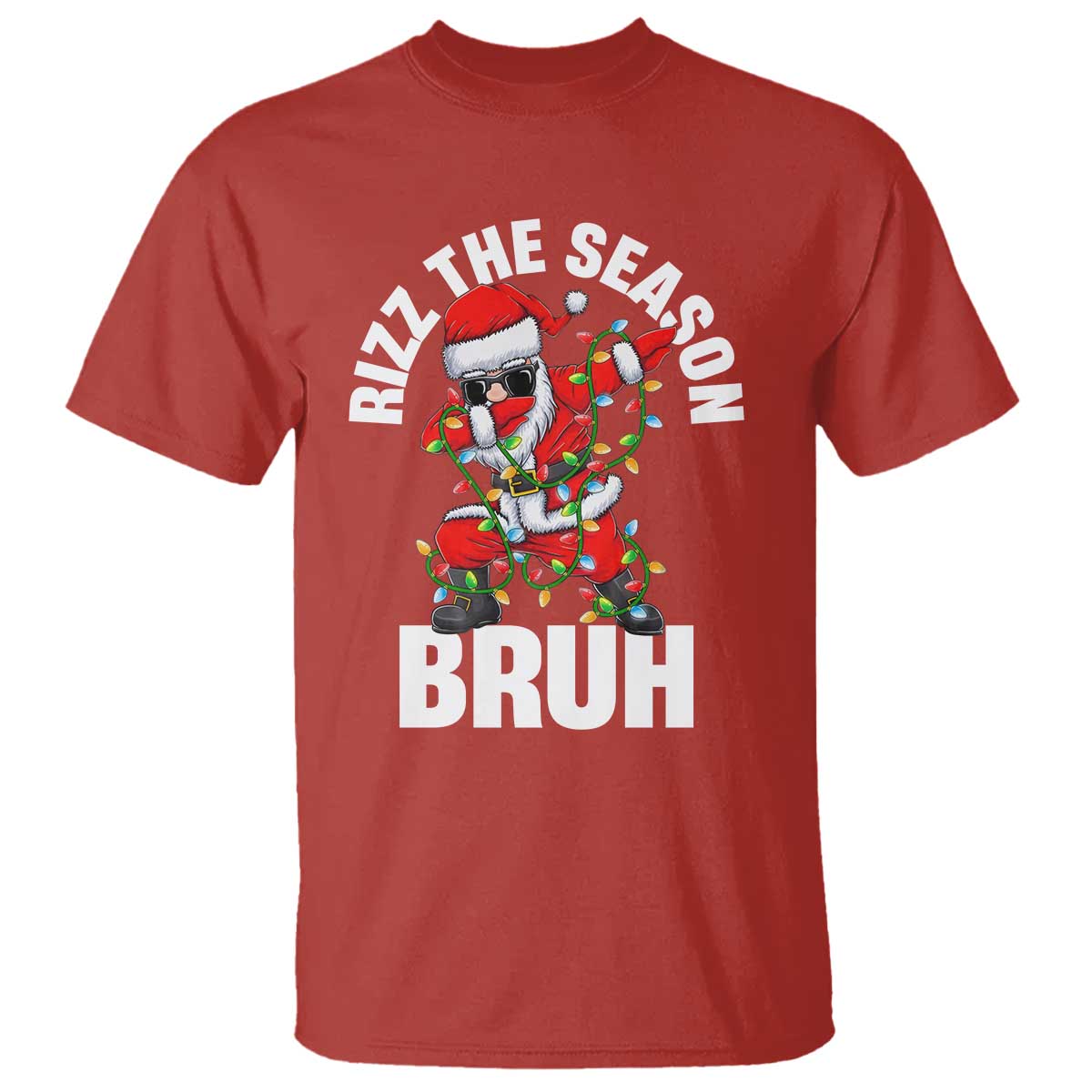 Funny Dabbing Santa Rizz Christmas T Shirt Rizz The Season Bruh Xmas Lights - Wonder Print Shop