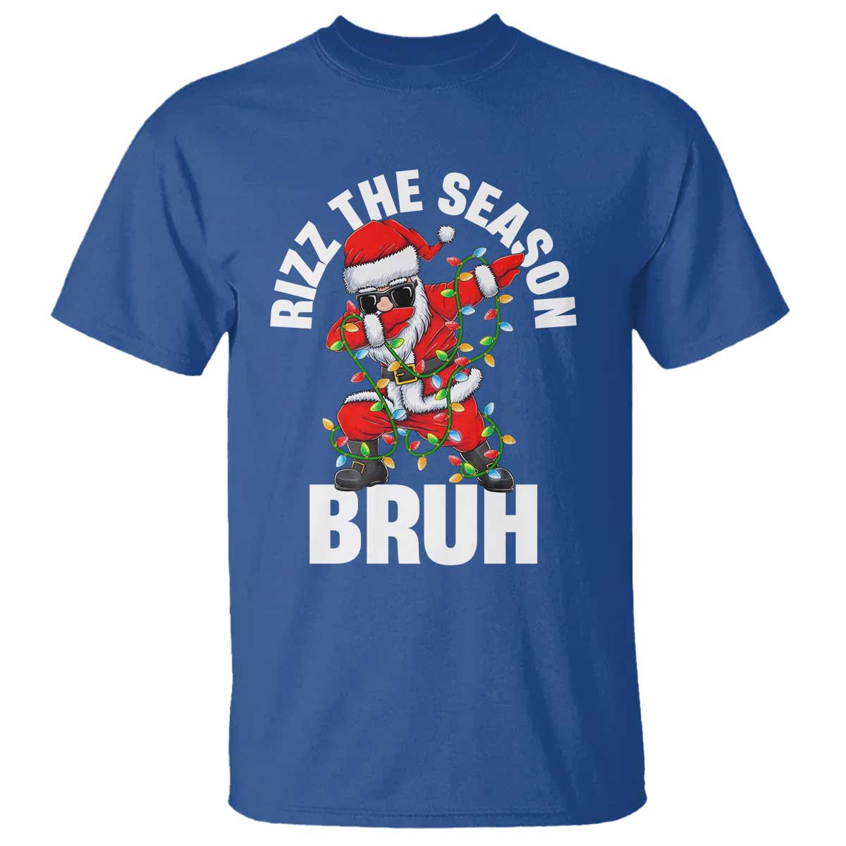 Funny Dabbing Santa Rizz Christmas T Shirt Rizz The Season Bruh Xmas Lights - Wonder Print Shop