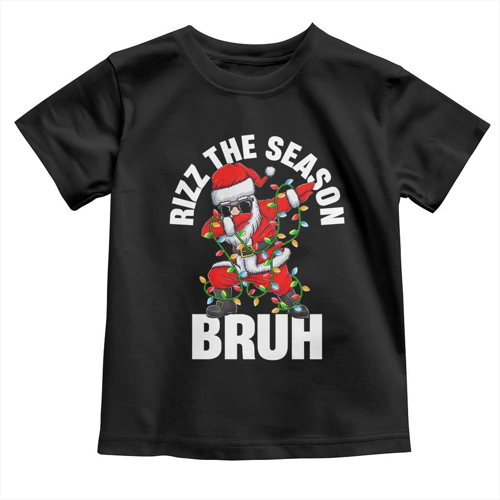 Funny Dabbing Santa Rizz Christmas Toddler T Shirt Rizz The Season Bruh Xmas Lights
