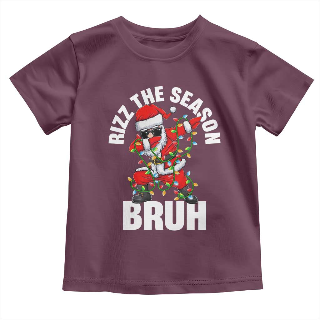 Funny Dabbing Santa Rizz Christmas Toddler T Shirt Rizz The Season Bruh Xmas Lights