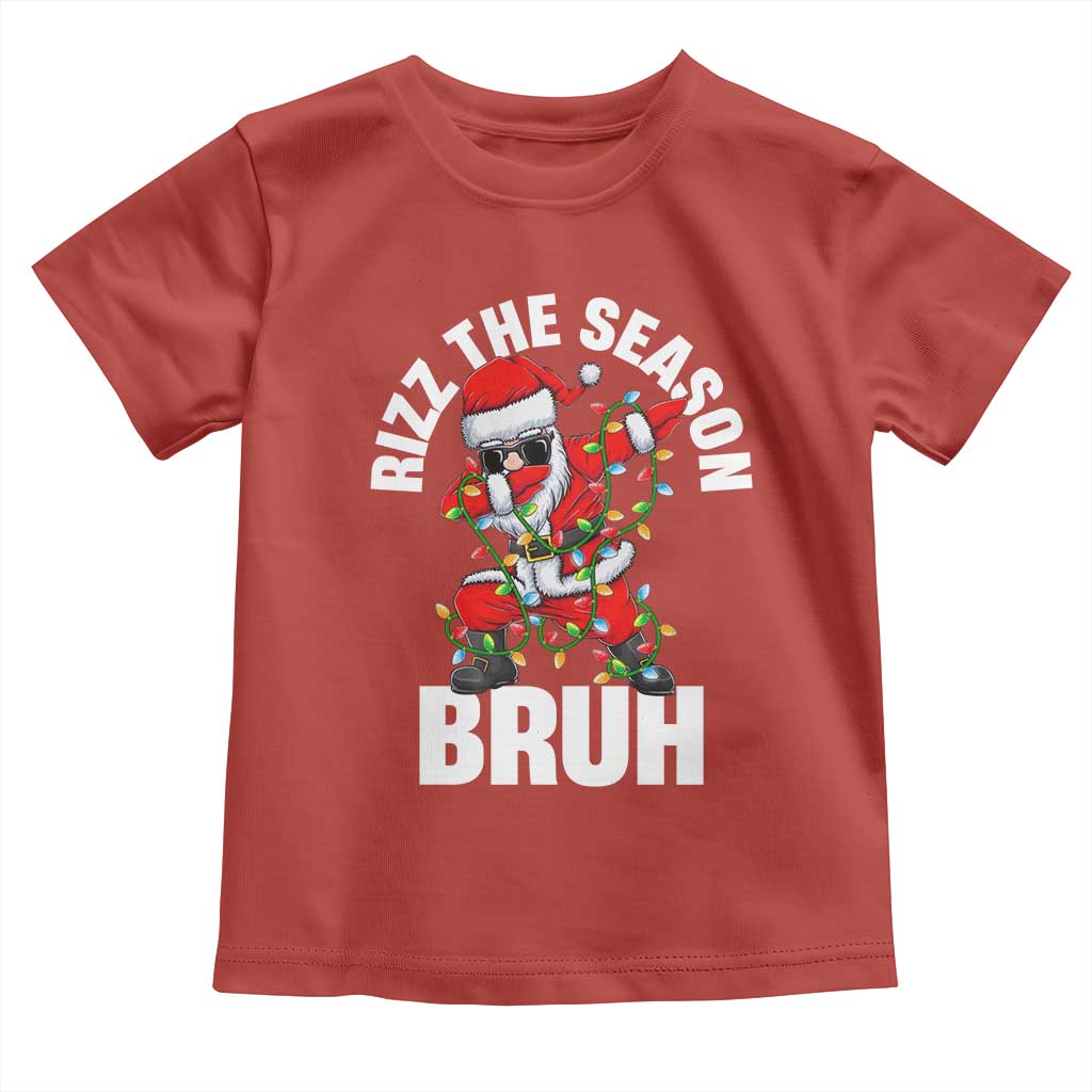 Funny Dabbing Santa Rizz Christmas Toddler T Shirt Rizz The Season Bruh Xmas Lights