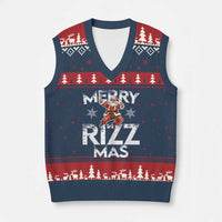 Funny Santa Rizz Xmas V-Neck Knit Sweater Vest Merry Rizz Mas Cool - Wonder Print Shop