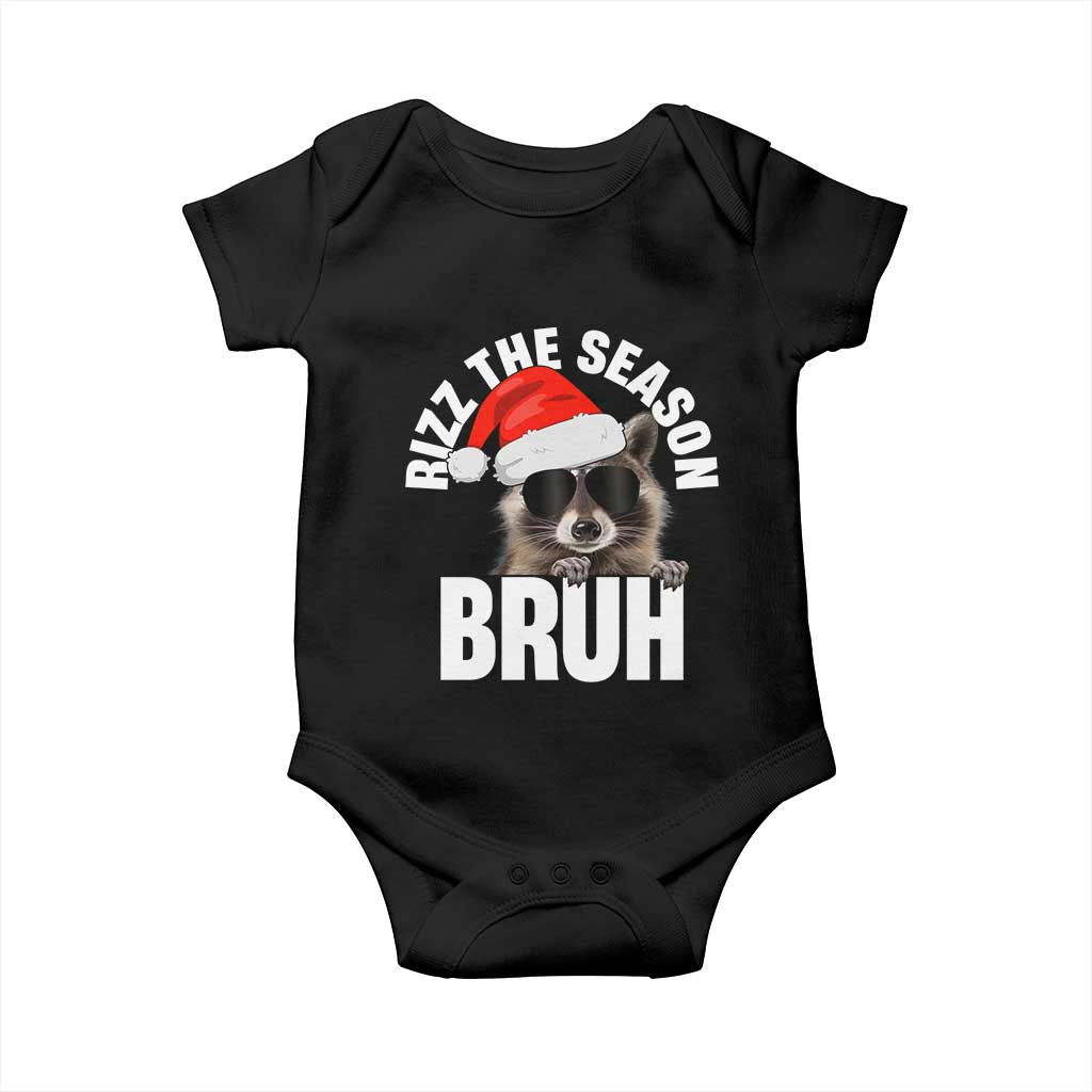 Funny Rizz Christmas Raccoon Baby Onesie Rizz The Season Bruh Santa Hat
