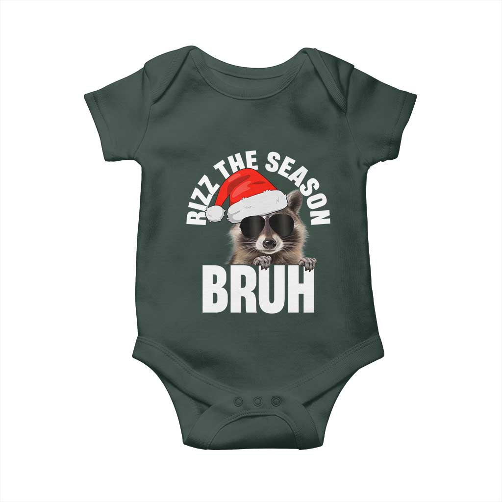 Funny Rizz Christmas Raccoon Baby Onesie Rizz The Season Bruh Santa Hat