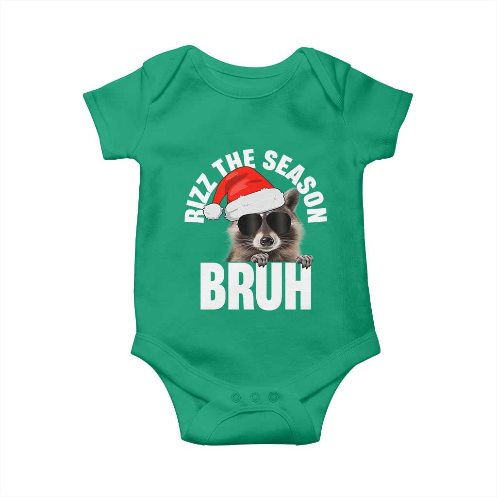 Funny Rizz Christmas Raccoon Baby Onesie Rizz The Season Bruh Santa Hat