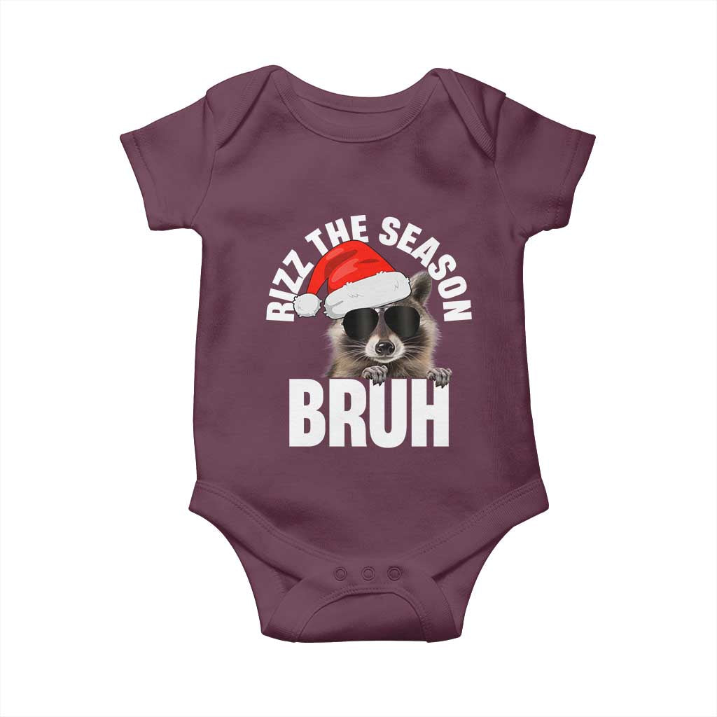 Funny Rizz Christmas Raccoon Baby Onesie Rizz The Season Bruh Santa Hat