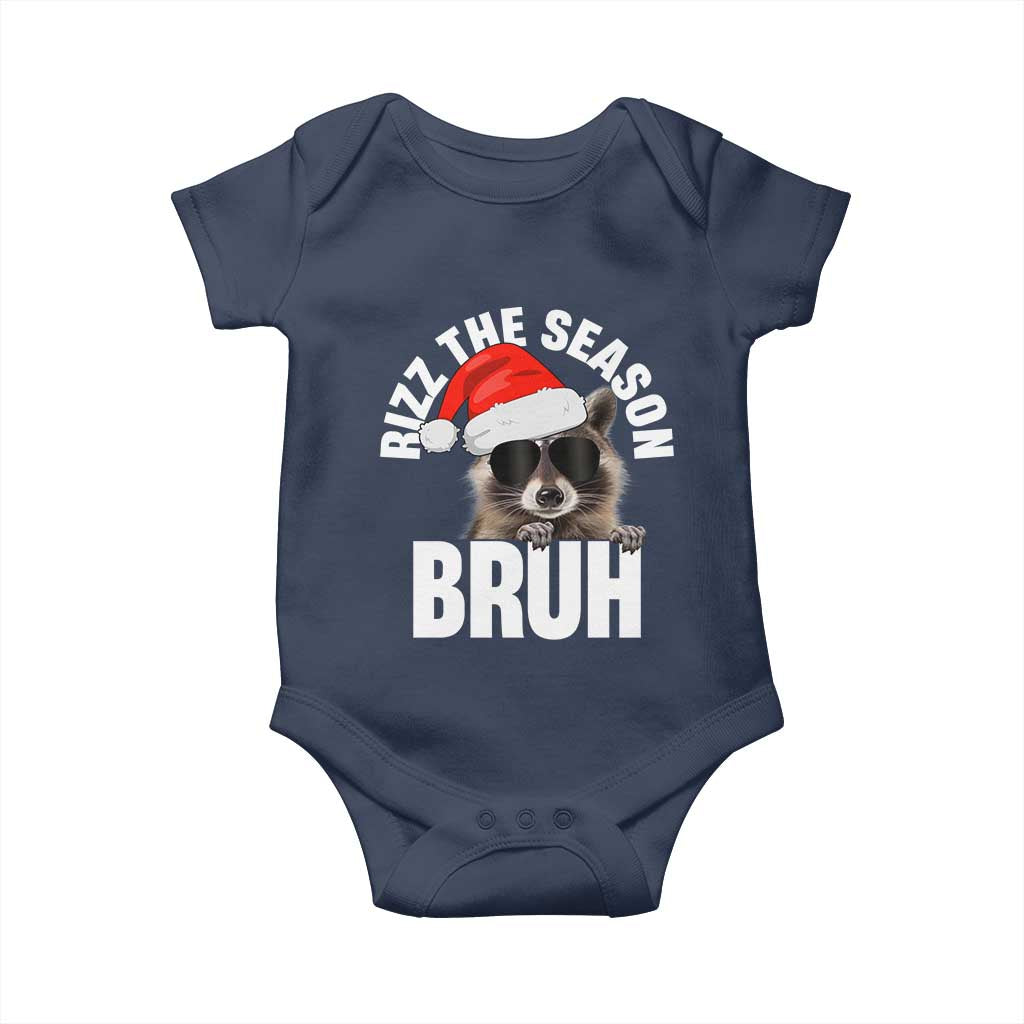 Funny Rizz Christmas Raccoon Baby Onesie Rizz The Season Bruh Santa Hat