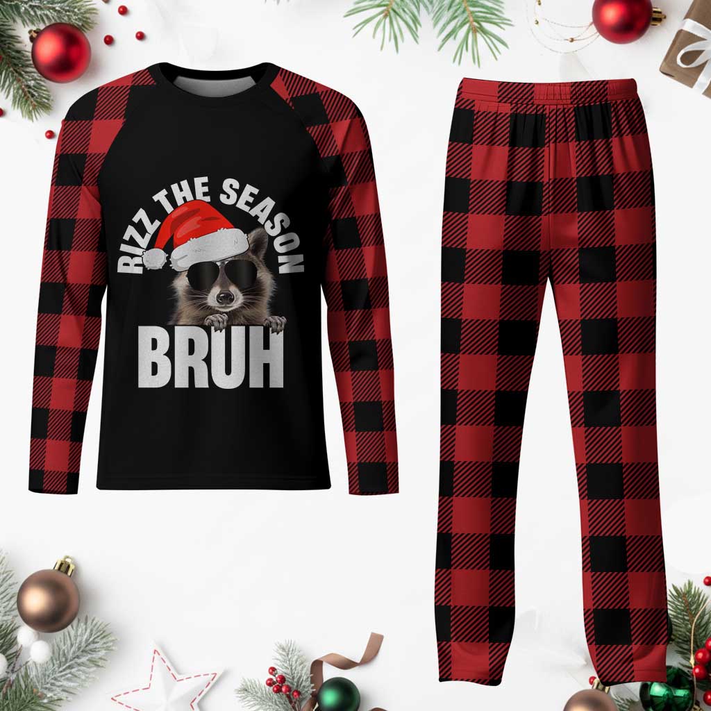 Funny Rizz Christmas Raccoon Plaid Pajama Set Rizz The Season Bruh Santa Hat - Wonder Print Shop