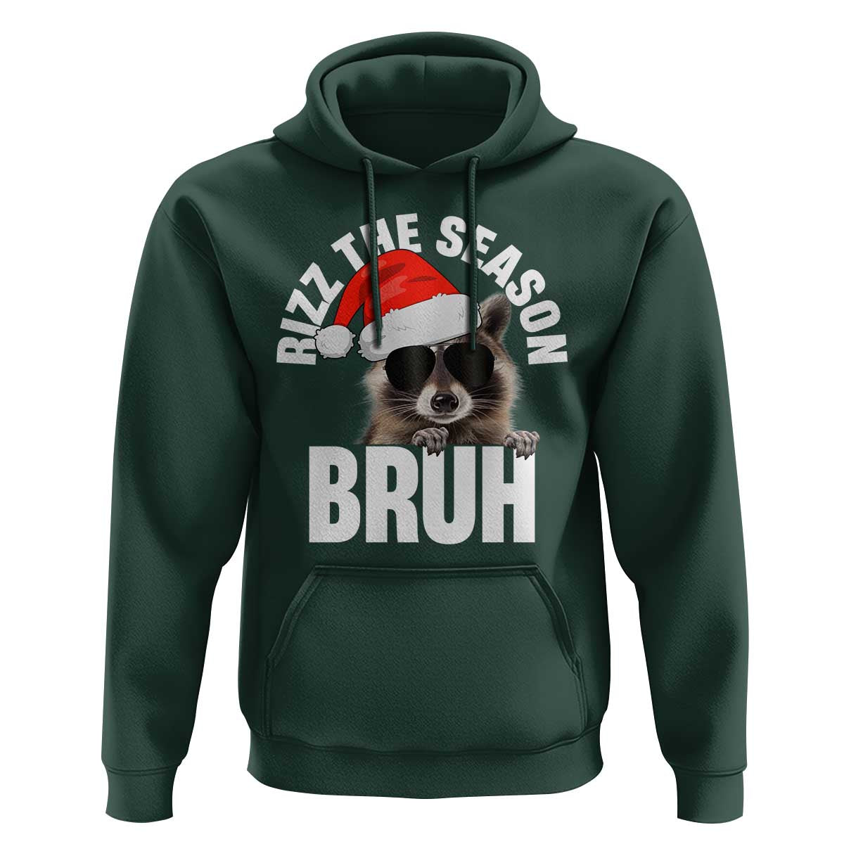 Funny Rizz Christmas Raccoon Hoodie Rizz The Season Bruh Santa Hat
