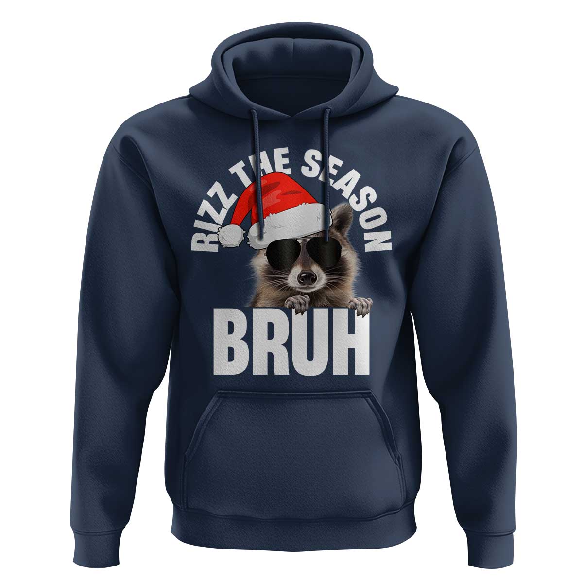 Funny Rizz Christmas Raccoon Hoodie Rizz The Season Bruh Santa Hat
