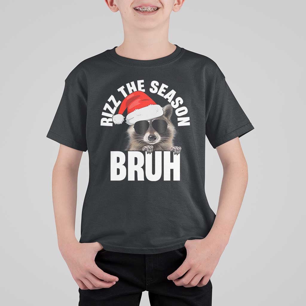 Funny Rizz Christmas Raccoon T Shirt For Kid Rizz The Season Bruh Santa Hat - Wonder Print Shop