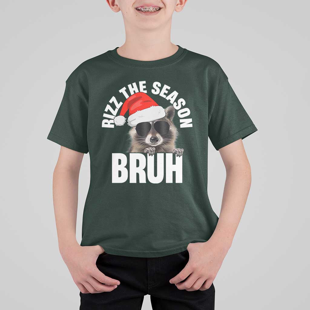 Funny Rizz Christmas Raccoon T Shirt For Kid Rizz The Season Bruh Santa Hat - Wonder Print Shop