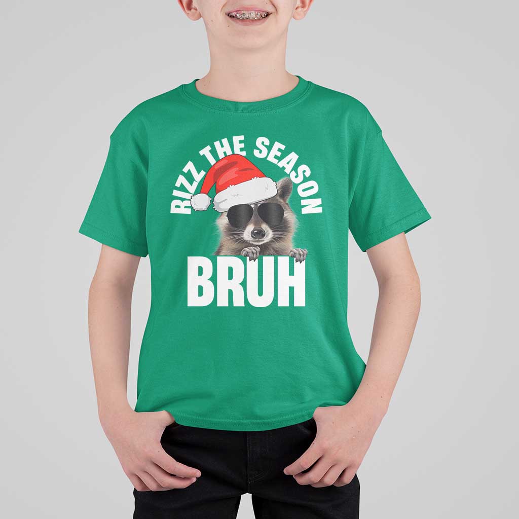 Funny Rizz Christmas Raccoon T Shirt For Kid Rizz The Season Bruh Santa Hat - Wonder Print Shop