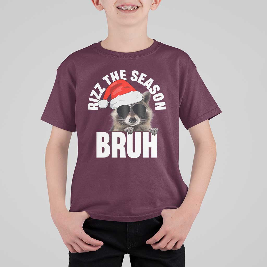 Funny Rizz Christmas Raccoon T Shirt For Kid Rizz The Season Bruh Santa Hat - Wonder Print Shop