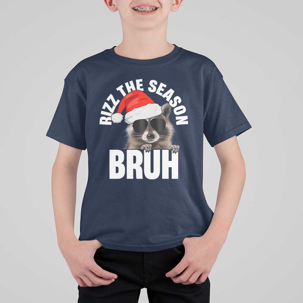 Funny Rizz Christmas Raccoon T Shirt For Kid Rizz The Season Bruh Santa Hat - Wonder Print Shop
