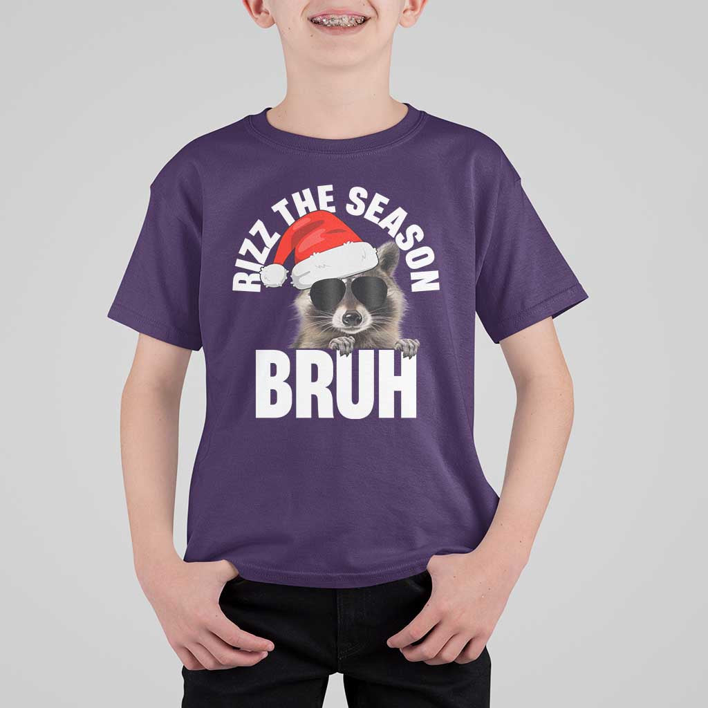 Funny Rizz Christmas Raccoon T Shirt For Kid Rizz The Season Bruh Santa Hat - Wonder Print Shop