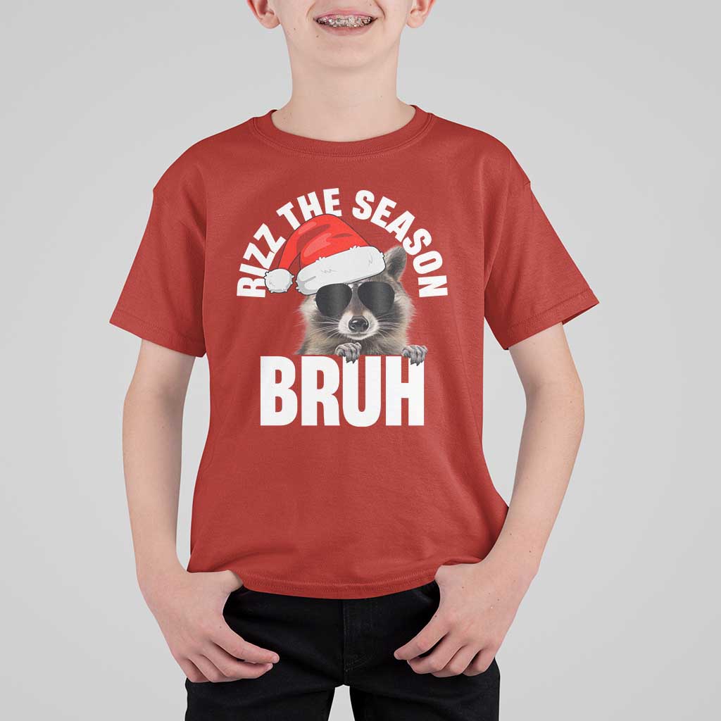 Funny Rizz Christmas Raccoon T Shirt For Kid Rizz The Season Bruh Santa Hat - Wonder Print Shop