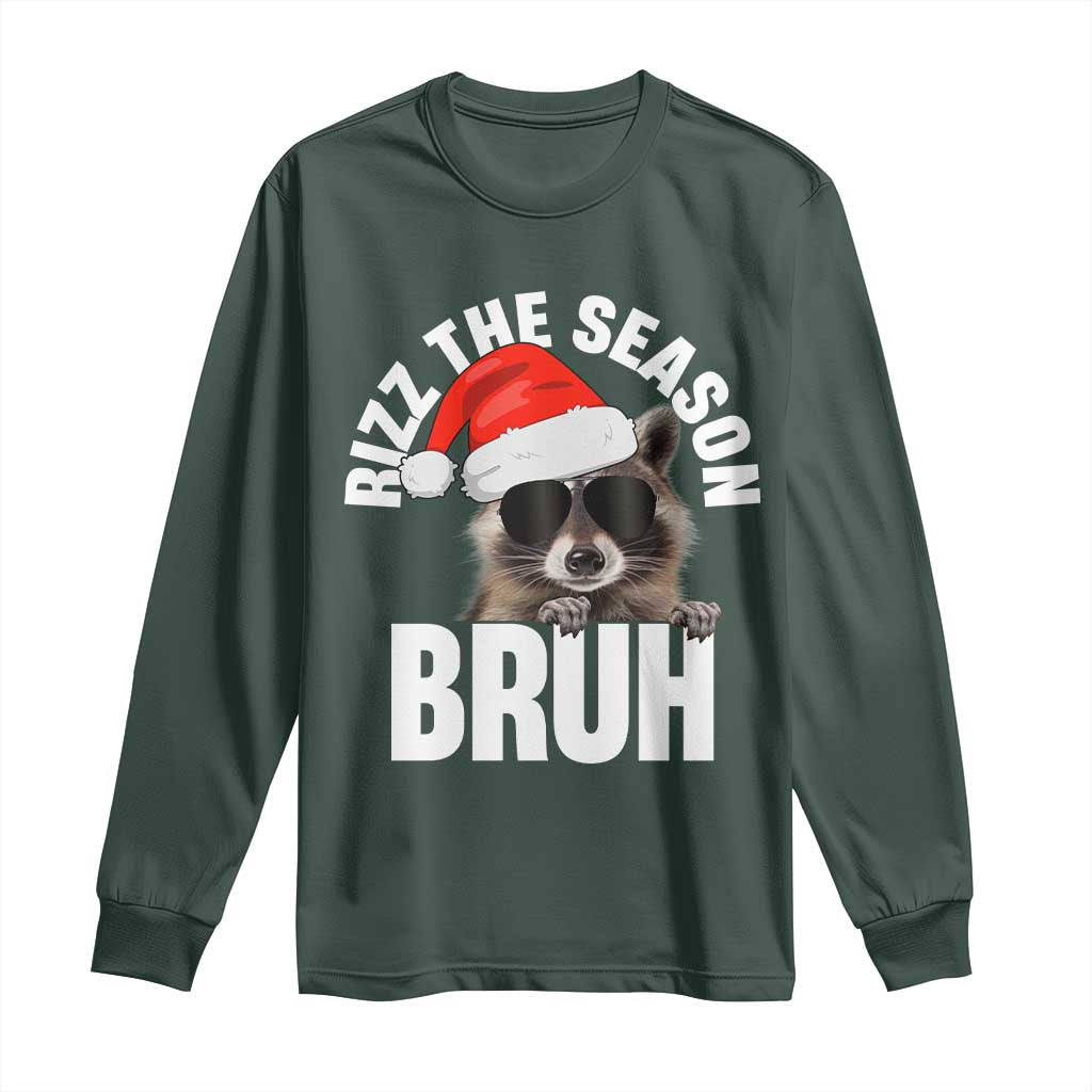Funny Rizz Christmas Raccoon Long Sleeve Shirt Rizz The Season Bruh Santa Hat
