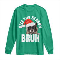 Funny Rizz Christmas Raccoon Long Sleeve Shirt Rizz The Season Bruh Santa Hat