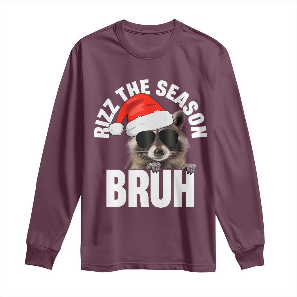 Funny Rizz Christmas Raccoon Long Sleeve Shirt Rizz The Season Bruh Santa Hat