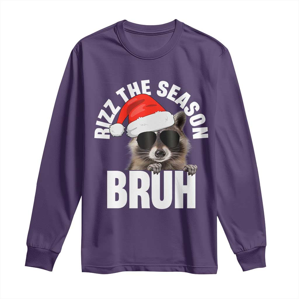 Funny Rizz Christmas Raccoon Long Sleeve Shirt Rizz The Season Bruh Santa Hat