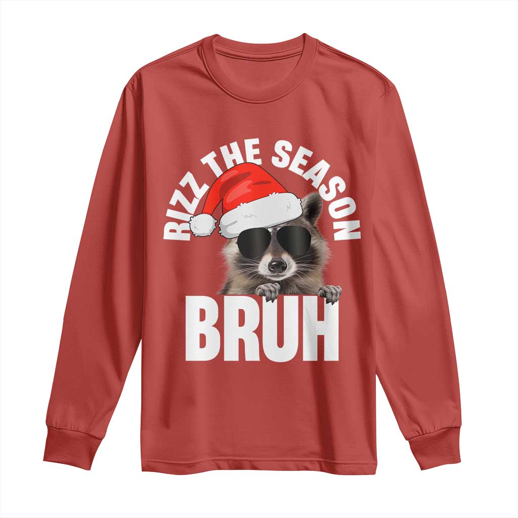 Funny Rizz Christmas Raccoon Long Sleeve Shirt Rizz The Season Bruh Santa Hat