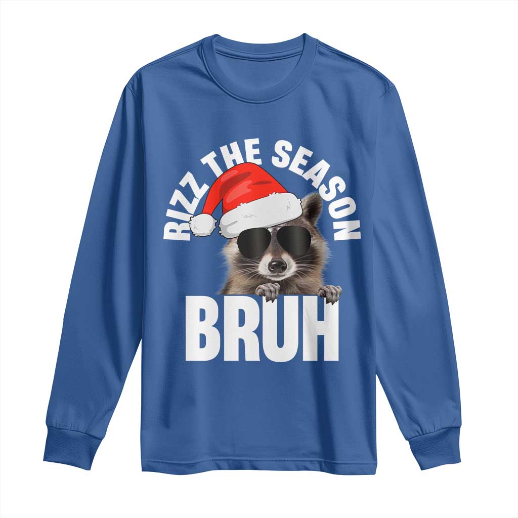 Funny Rizz Christmas Raccoon Long Sleeve Shirt Rizz The Season Bruh Santa Hat