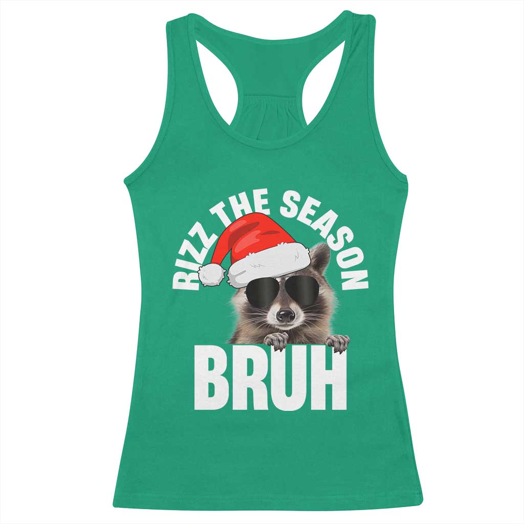 Funny Rizz Christmas Raccoon Racerback Tank Top Rizz The Season Bruh Santa Hat