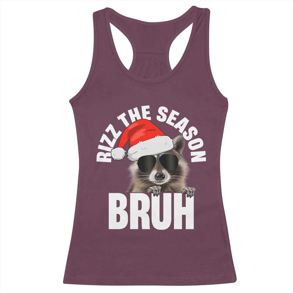 Funny Rizz Christmas Raccoon Racerback Tank Top Rizz The Season Bruh Santa Hat