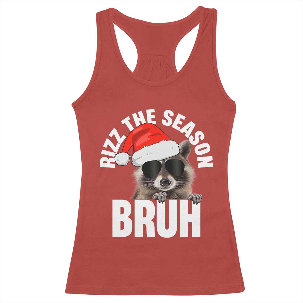 Funny Rizz Christmas Raccoon Racerback Tank Top Rizz The Season Bruh Santa Hat