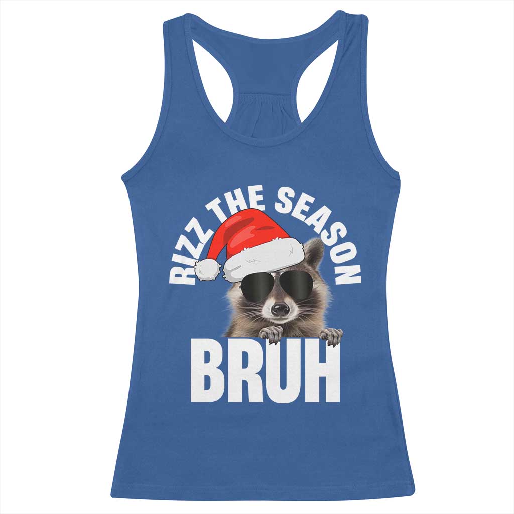 Funny Rizz Christmas Raccoon Racerback Tank Top Rizz The Season Bruh Santa Hat