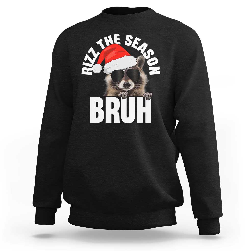 Funny Rizz Christmas Raccoon Sweatshirt Rizz The Season Bruh Santa Hat - Wonder Print Shop