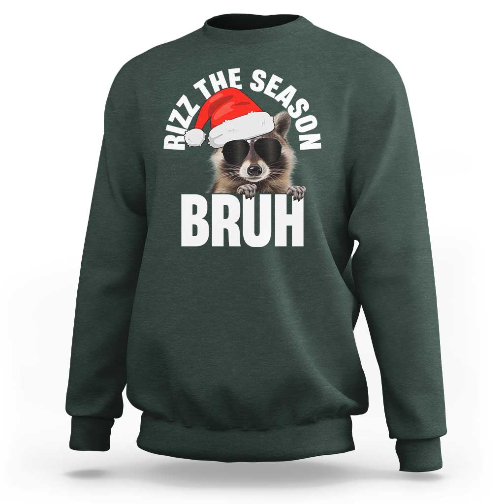 Funny Rizz Christmas Raccoon Sweatshirt Rizz The Season Bruh Santa Hat - Wonder Print Shop